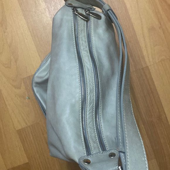 Valentina Teal Leather Bucket Shoulder Bag Double Zipper Made In Italy - Picture 6 of 12